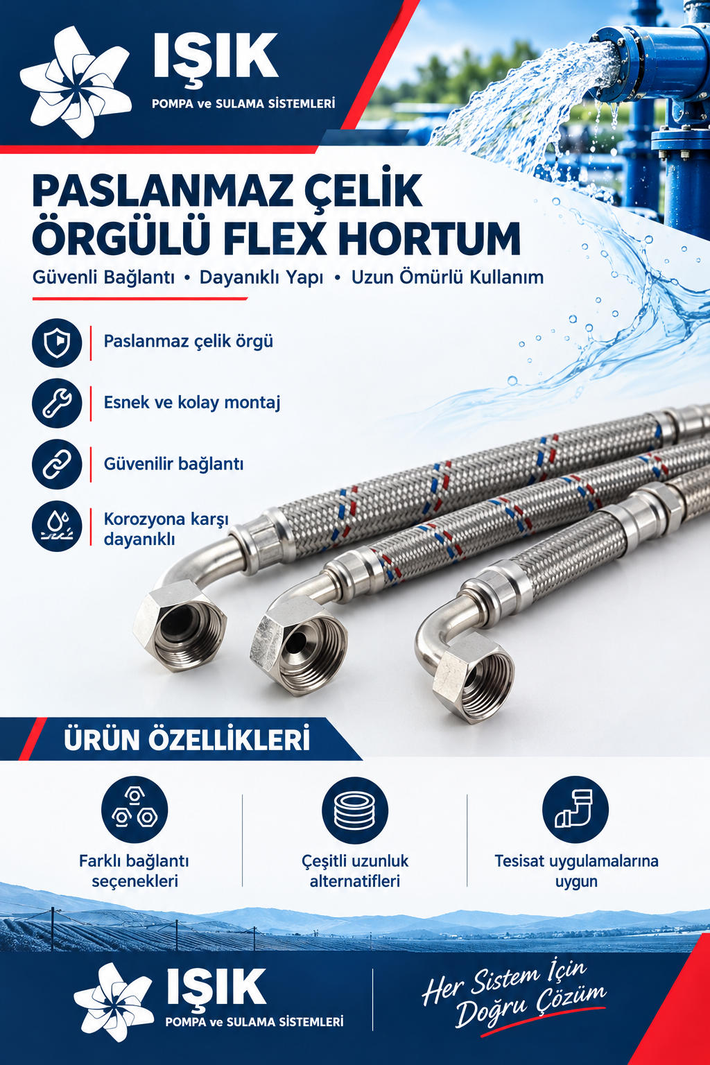 Dirsekli Flexible Hortum Paslanmaz