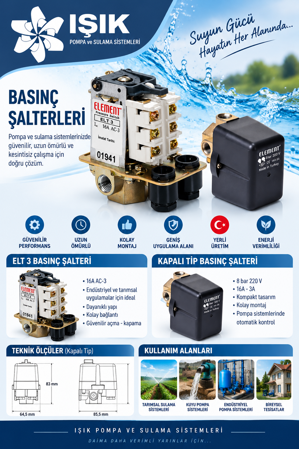 Element Tahliyesiz Basınç Şalteri